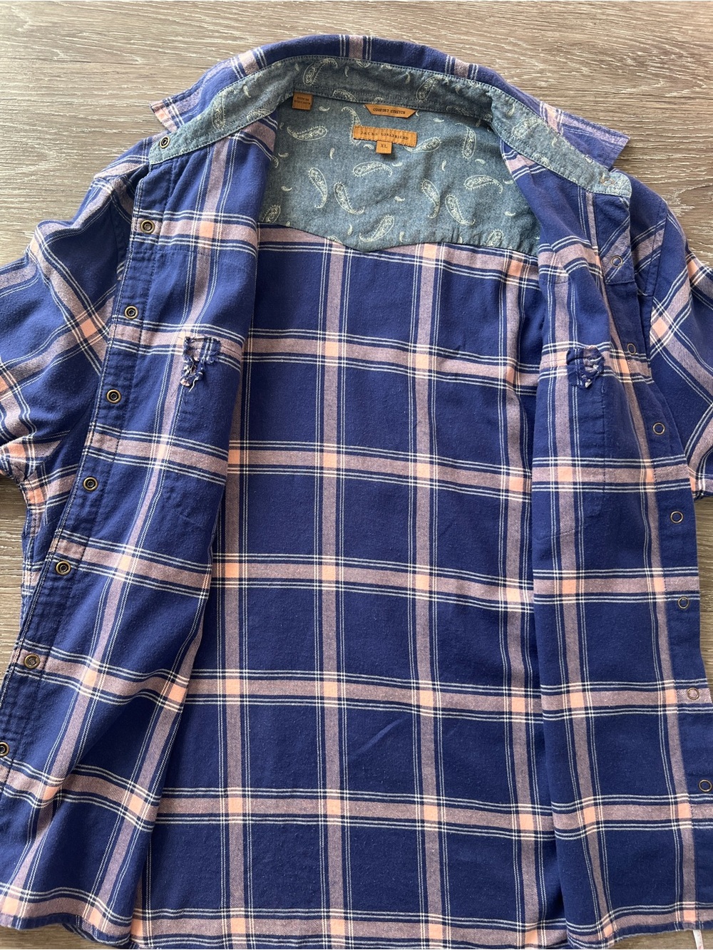 Jachs Girlfriend XL Blue Pink Plaid Western Snap Shirt Cotton Stretch Flannel - Picture 12 of 15